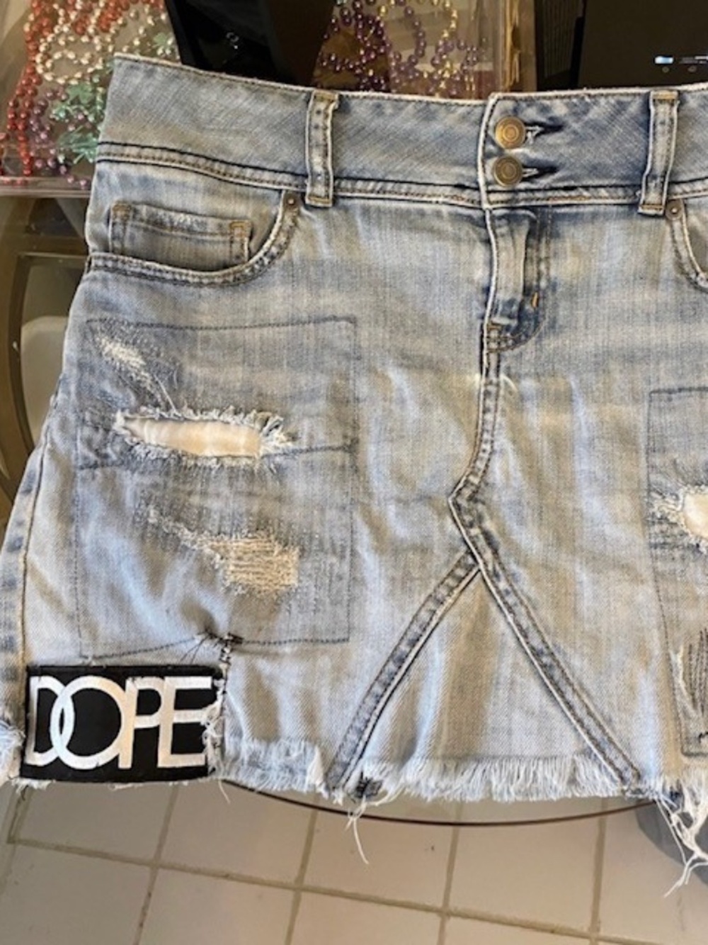 LondonjeanXDope Distressed patchwork skirt (6)